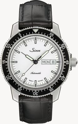 Sinn 104 St Sa I W Classic Pilot Watch Alligator Embossed Leather 104.012 BLACK EMBOSSED LEATHER BLACK STITCHING