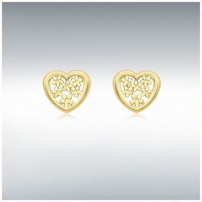 IBB 9ct Yellow Gold 8mm x 7mm 'Flower Heart' Stud Earrings 1.55.6889