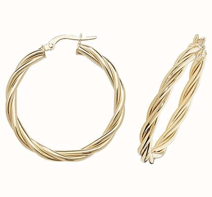 James Moore TH 9k Yellow Gold Hoop Twist Earrings 25 mm ER1006-25