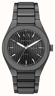Armani Exchange Three-Hand Day/Date Quartz (42mm) Textured Grey Dial / Grey PVD Stainless Steel Bracelet AX4300