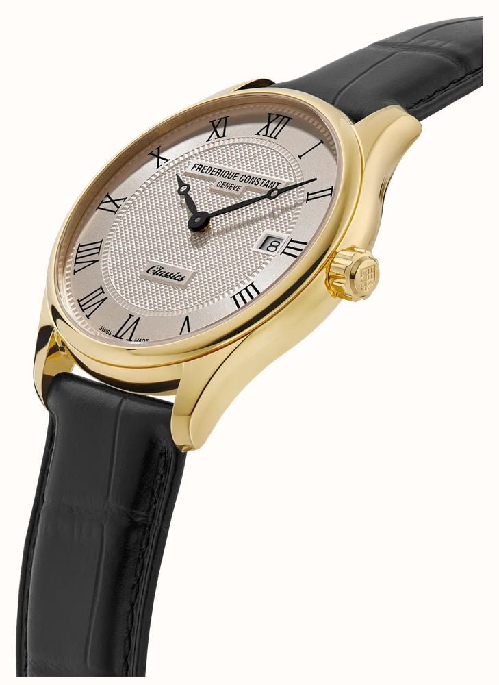 Frederique Constant Classics Quartz Date (40mm) Cream Clous de Paris Guilloché / Black Leather Strap FC-220CR5B5 - alternate view 2