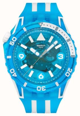 Swatch SCUBAQUA BLUE FIRE (44mm) Transparent Blue Dial / Transparent Blue Silicone Strap SSCU09S100