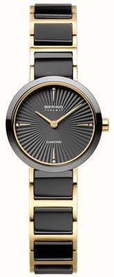 Bering Classic Diamond Quartz (27mm) Textured Black Dial / Gold Stainless Steel & Black Ceramic Bracelet 10725-732