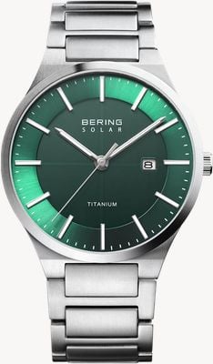 Bering Slim Solar (39mm) Green Dial / Titanium Bracelet Watch 15239-778