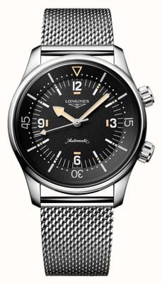 LONGINES Legend Diver 59 Automatic Chronometer (42mm) Black Grained Dial / Stainless Steel Mesh Bracelet L37954599
