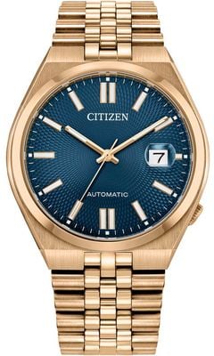 Citizen Tsuyosa 60 Automatic (40mm) Textured Sunray Blue Dial / Rose-Gold PVD Stainless Steel Bracelet NK0023-57L
