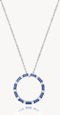SILVER RHODIUM PLATED SAPPHIRE CZ CIRCLE NECKLACE G3397S