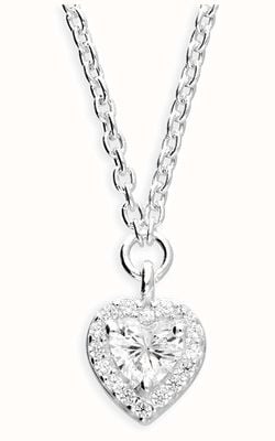 James Moore CME Sterling Silver Mini Cubic Zirconia Heart Halo Necklace H7166/S