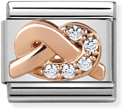 Nomination Classic Symbols In Stainless Steel With 9ct Rose Gold And Cubic Zirconia WHITE Knot Charm 430302/06