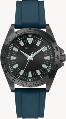 Guess NEO Three-Hand Quartz (42mm) Black Sunray Dial / Turquoise Rubber Strap GW1065G3