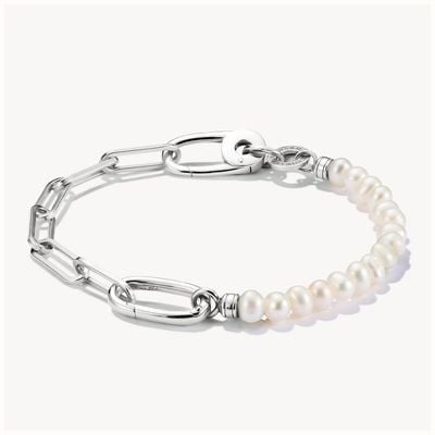 Thomas Sabo Charm Bracelet Paperclip And Pearls With Connect Link Silver C1209-082-14-L19