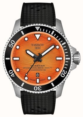 Tissot Seastar 2000 Powermatic 80 (44mm) Orange Wave Dial / Black Rubber Strap T1209071728100