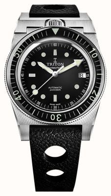 Triton Spirotechnique Classic Automatic (39mm) Black Sunray Lacquered Dial / Black Rubber Strap SPIROTECHNIQUE CLASSIC