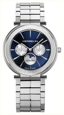 Herbelin Men's Newport Slim Moonphase (41.5mm) Blue Dial / Stainless Steel Bracelet 12722B25