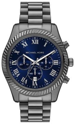 Michael Kors Lexington Blue Chronograph Mens Gunmetal Stainless Steel Bracelet MK9298