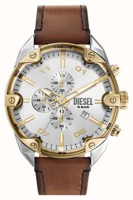 Diesel Spiked Chronograph (49mm) Silver Dial / Brown Leather Strap DZ4665