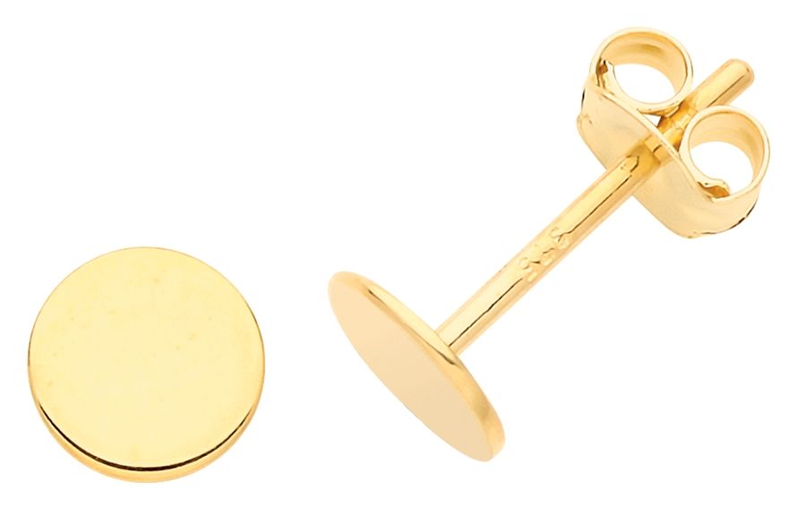 Treasure House ES672 9ct Gold 5mm Flat Circle Stud Earrings Jewellery