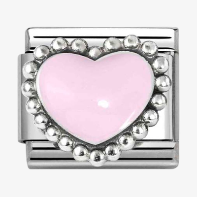Nomination Composable Classic SIMBOLI 1 In Acciaio, Smalto E Arg. 925 Cuore Bombato Rosa Pastello 330204/33