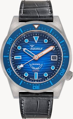 Squale Master Titanium Grand Bleu 120 ATM (42mm) Blue "Wave" Dial / Black Alligator Embossed Rubber Strap Watch MASTIBLBL.RAL