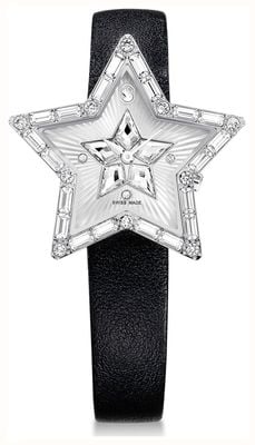 Swarovski Women's Symbolica (36mm) Silver Crystal-Set Star-Shaped Dial / Black Leather Strap 5656952