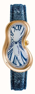 Exaequo Melting Watch Classic PVD Yellow Gold (28mm) White Dial / Aging Denim Leather Strap EX 0002.0012