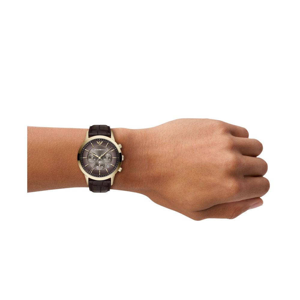 Emporio Armani Quartz Chronograph (43mm) Brown Sunray Dial / Brown Leather Strap AR11822 - alternate view 2