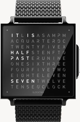 QLOCKTWO W Black Steel - English (38mm) Black Dial / Black DLC Stainless Steel Bracelet QW38EN6BLBMBLN