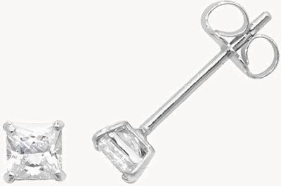 Treasure House 9ct White Gold Square Cubic Zirconia Stud Earrings ES466W