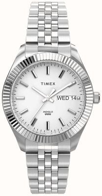 Timex Legacy Boyfriend Day/Date Quartz (36mm) White Dial / Stainless Steel Bracelet TW2U78700