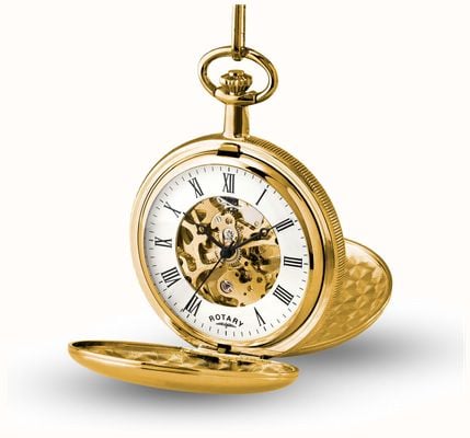 Rotary Mechanical Skeleton Pocket Watch (43mm) White Dial / Gold PVD Stainless Steel Case & Chain MP00727/01
