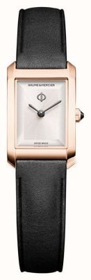Baume & Mercier Hampton Quartz (17.7 x 28mm) Warm Silver Sun-Satin Dial / Black Calfskin Leather Strap 10861