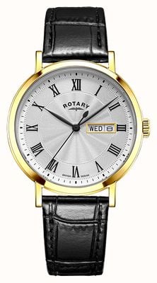 Rotary Dress Day-Date Quartz (37mm) White Guilloché Dial / Black Leather Strap GS05423/01