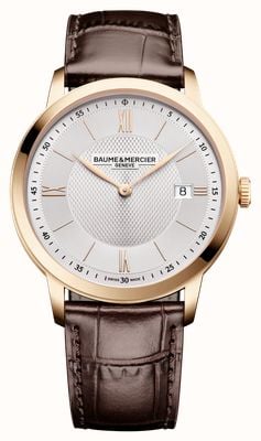 Baume & Mercier Classima Date Quartz (40mm) Silver Sun-Satin Dial / Dark-Brown Leather Strap 10857