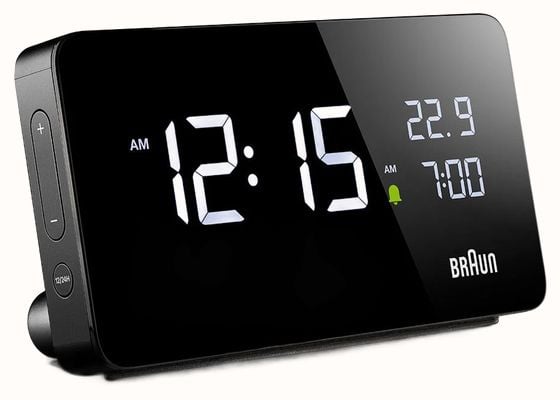 Braun BC20 Digital LCD Rectangular Alarm Clock - Black - W14cm x H7.5cm x D4cm (UK Adaptor) BC20BUK