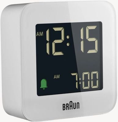 Braun BC08 Digital LCD Travel Alarm Clock - White - W5.8cm x H5.8cm x D2.0cm BC08W