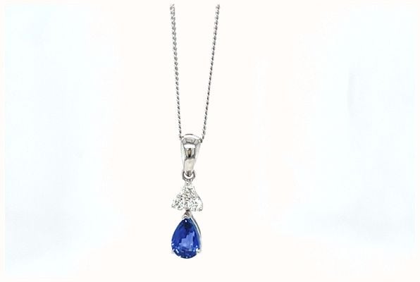 James Moore Clarity 18ct W/g 3 Dia Pear Saph Pendant CP300050S