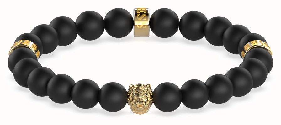 Guess Gold Plated Black Bead Lion Detail Bracelet JUMB01303JWYGT/U