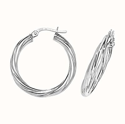 James Moore TH 9k White Gold Twist Hoop Earrings 20 mm ER355W