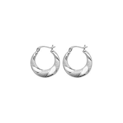 James Moore TH G51043 Silver Patterned Creole Earrings Jewellery