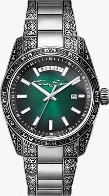 Thomas Sabo Rebel At Heart 'Revive' (40mm) Smoke Green Sunburst Dial / Engraved Stainless Steel Bracelet WA0440-201-211-40