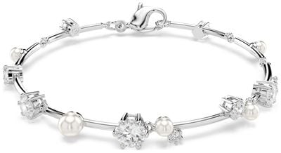 Swarovski Ladies Constella Tennis Bracelet Crystal Pearl, Round Cuts, White, Rhodium Plated 5707511