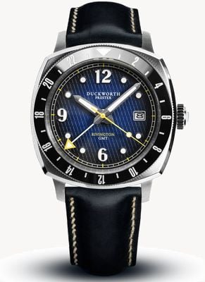 Duckworth Prestex Rivington GMT (42mm) Blue Dial / Blue Leather Strap D489-03-D