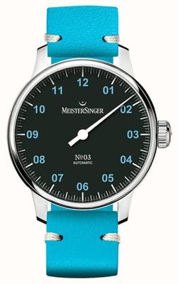 MeisterSinger Special No03 (43mm) Black Dial / Blue Leather Strap S-AM902B