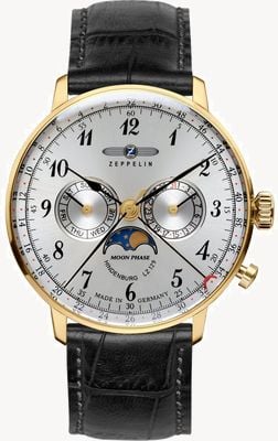 Zeppelin LZ 129 Hindenburg Moonphase (40mm) Silver Dial / Black Leather Strap 7038-1