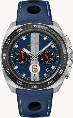 Junghans 1972 Chronoscope Sports Edition 2025 (43.3mm) Blue Striped Dial / Blue Leather Strap 41/4577.00