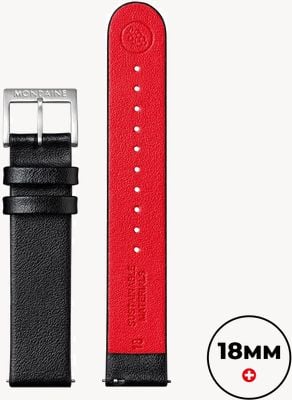 Mondaine Vegan Grape Leather Strap / Brushed Stainless Steel - Black - (18mm) FG3118.21Q1