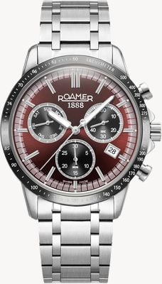 Roamer Mercury Quartz Chronograph (43.5mm) Burgundy Dial / Stainless Steel Bracelet 968988 41 65 20