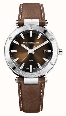 Herbelin Newport Quartz (40.5mm) Brown Sunray Dial / Brown Leather Strap 12288A27MA