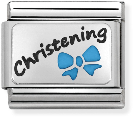 Nomination Classic OXIDIZED PLATES In Steel Enamel And 925 Silver Light Blue Christening Charm 330208/18