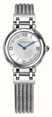 Herbelin Galet Quartz (28mm) Silver Guilloché Dial / Stainless Steel Cable Bracelet 17430BC28
